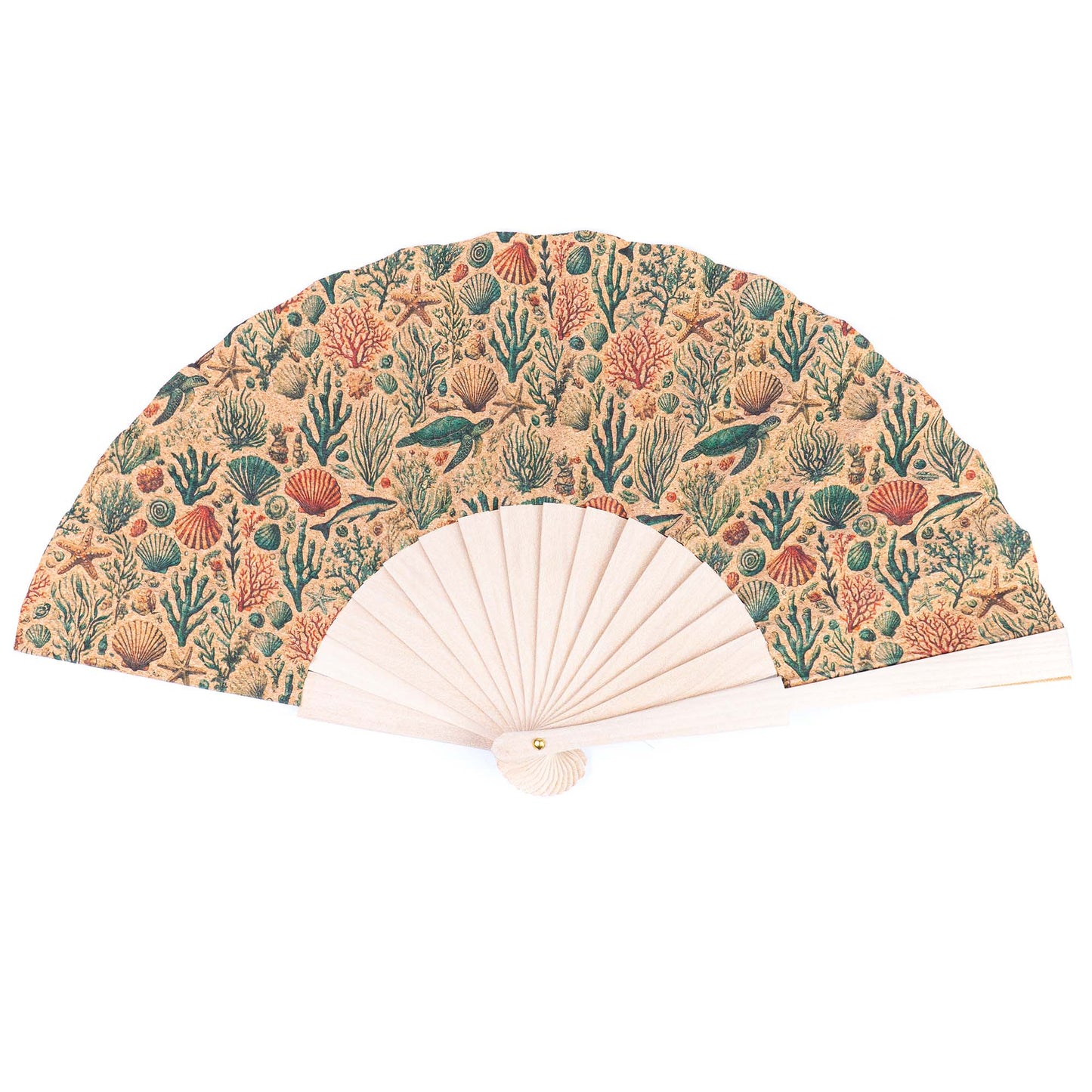 10units-Cork Antique Wooden Folding Hand Fan  L-1182