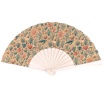 10units-Cork Antique Wooden Folding Hand Fan  L-1182