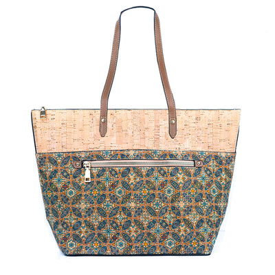 Chic Natural and Printed Cork Ladies' Tote Bag with PU Handle BAG-2331