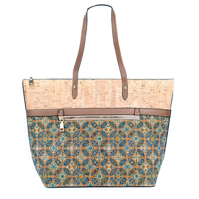 Chic Natural and Printed Cork Ladies' Tote Bag with PU Handle BAG-2330