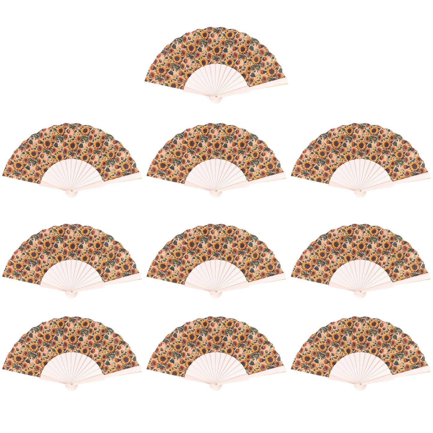 10units-Cork Antique Wooden Folding Hand Fan  L-1182