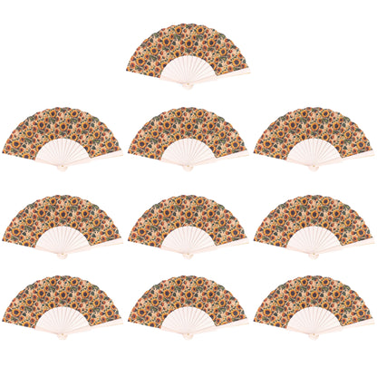 10units-Cork Antique Wooden Folding Hand Fan  L-1182