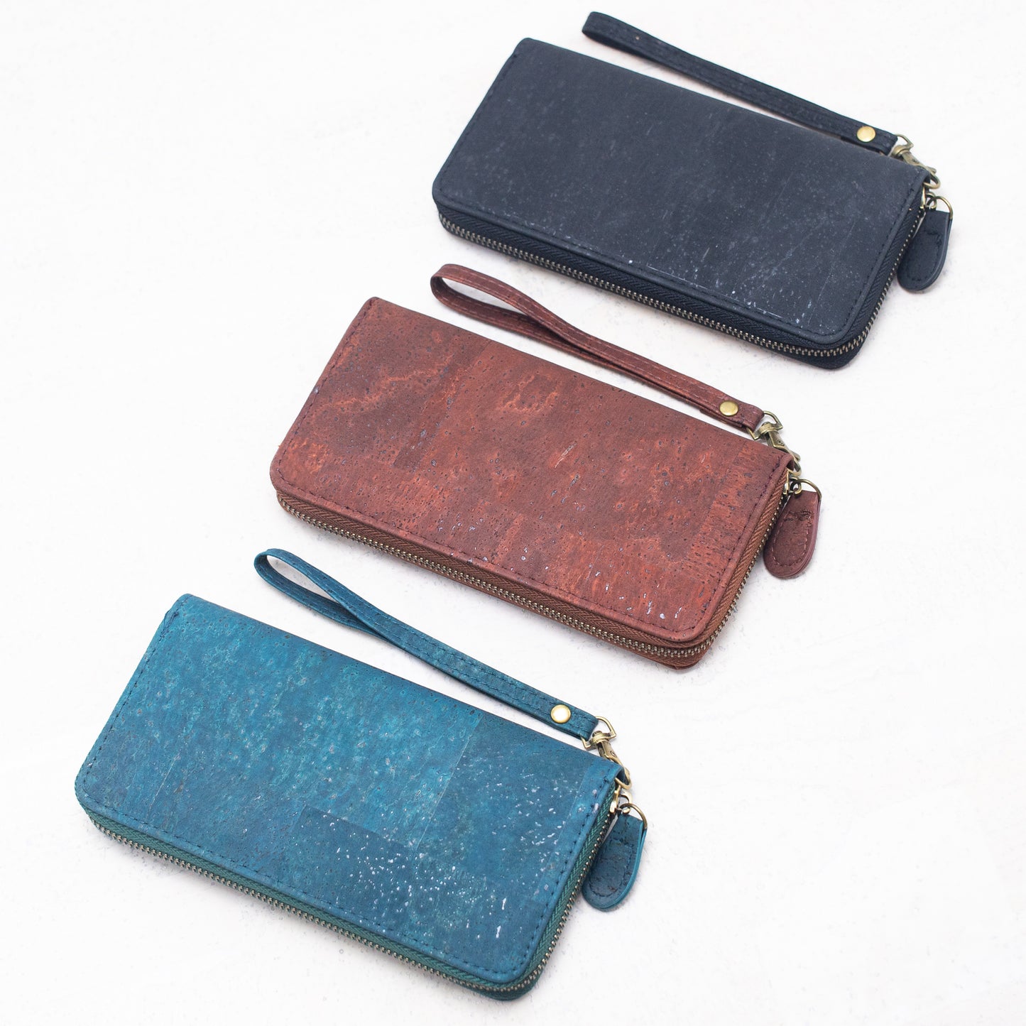 Brown Blue and black women cork card wallet with hand strap BAG-2206