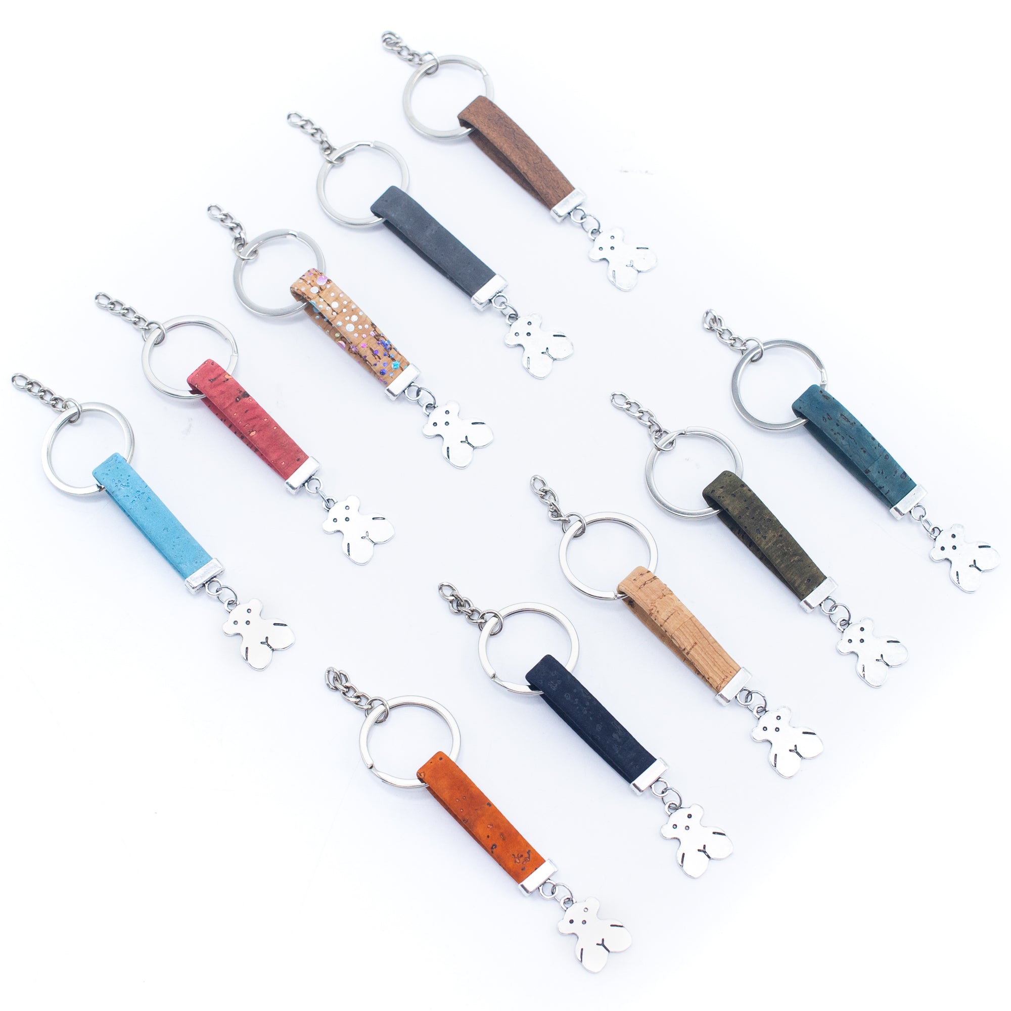 Corendon Keychains colored cork cord and TEDDY BEAR handmade cork keychain I-051-MIX-10 ...
