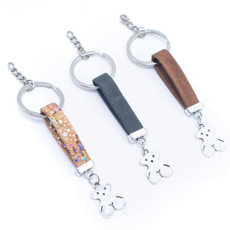 colored cork cord and tree handmade cork keychain  I-051-MIX-10