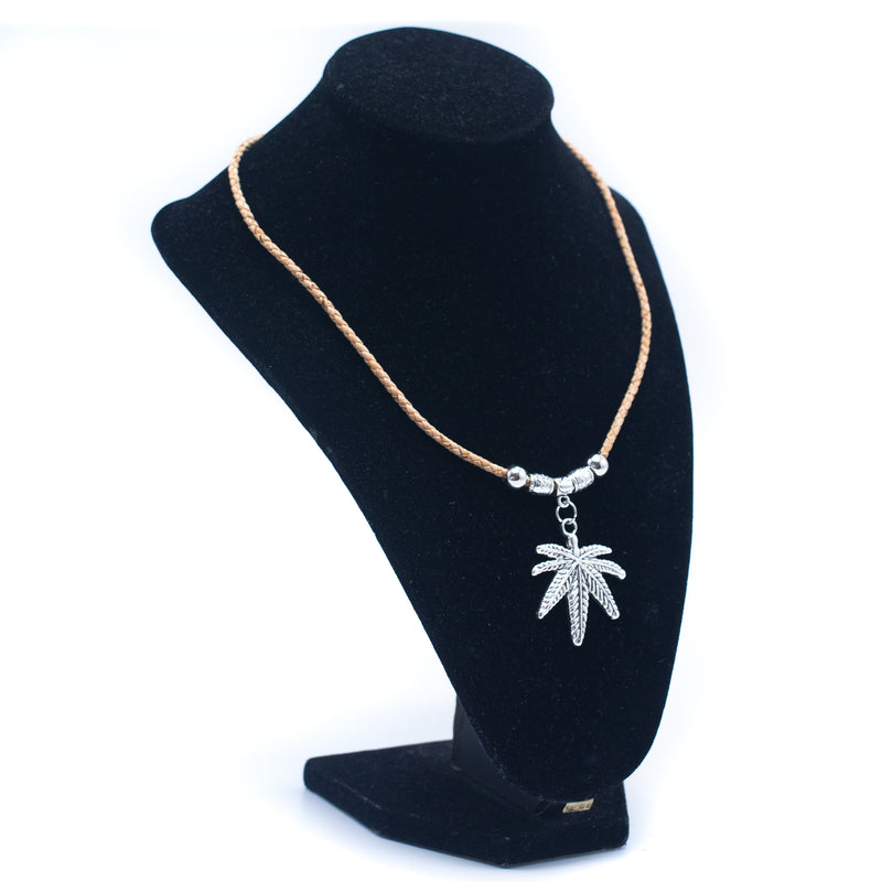 Natural 5mm round cork wire and turquoise beads and pendant handmade necklace NE-1033-5
