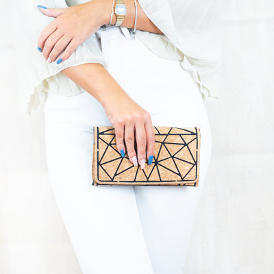 Geometric Pattern Natural Cork with Chain Ladies phone Wallet and Crossbody Bag BAG-2217