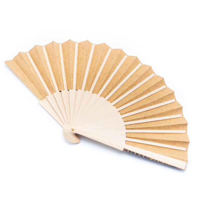 12units-Cork Antique Wooden Folding Hand Fan  L-566-C-12