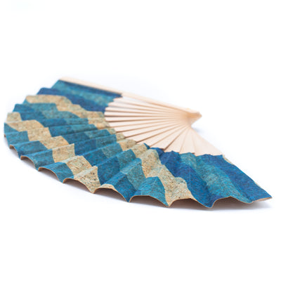 12units-Cork Antique Wooden Folding Hand Fan  L-566-C-12