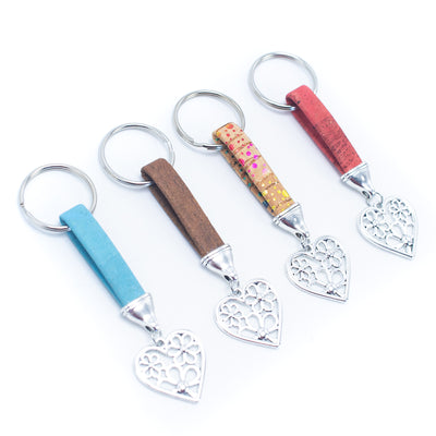 colored cork cord and heart pendant handmade cork keychain  I-012-MIX-10
