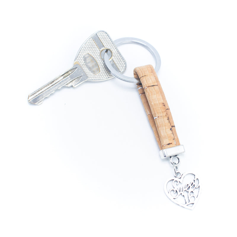 colored cork cord and heart handmade cork keychain  I-049-MIX-10
