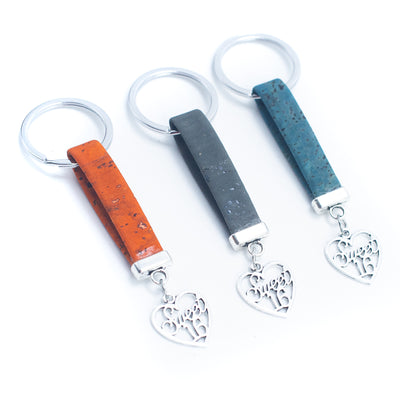colored cork cord and heart handmade cork keychain  I-049-MIX-10