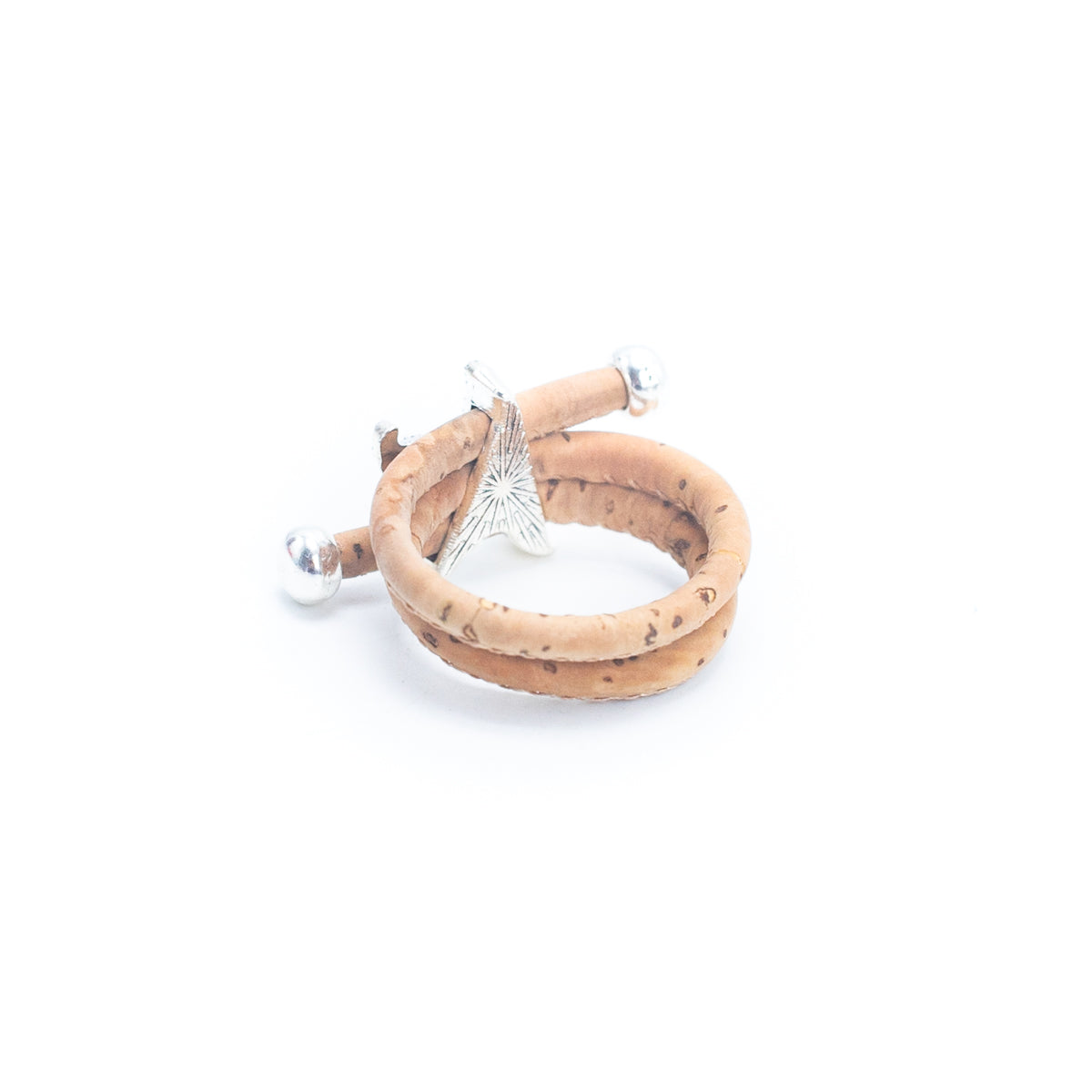 Handcrafted women's ring with natural cork cord and starfish alloy hardware  R-022-MIX-10