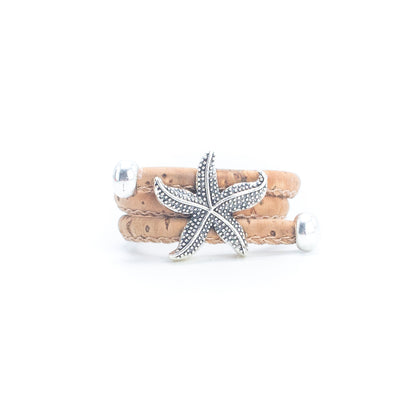 Handcrafted women's ring with natural cork cord and starfish alloy hardware  R-022-MIX-10