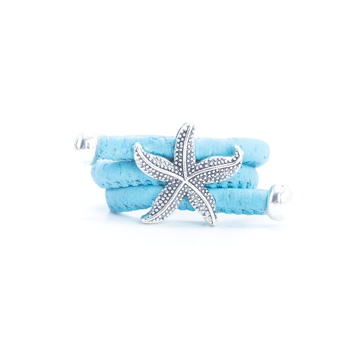 Handcrafted women's ring with natural cork cord and starfish alloy hardware  R-022-MIX-10