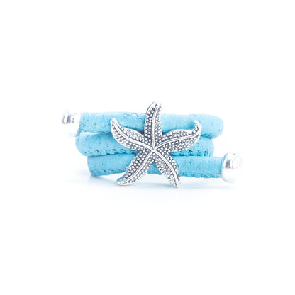 Handcrafted women's ring with natural cork cord and starfish alloy hardware  R-022-MIX-10