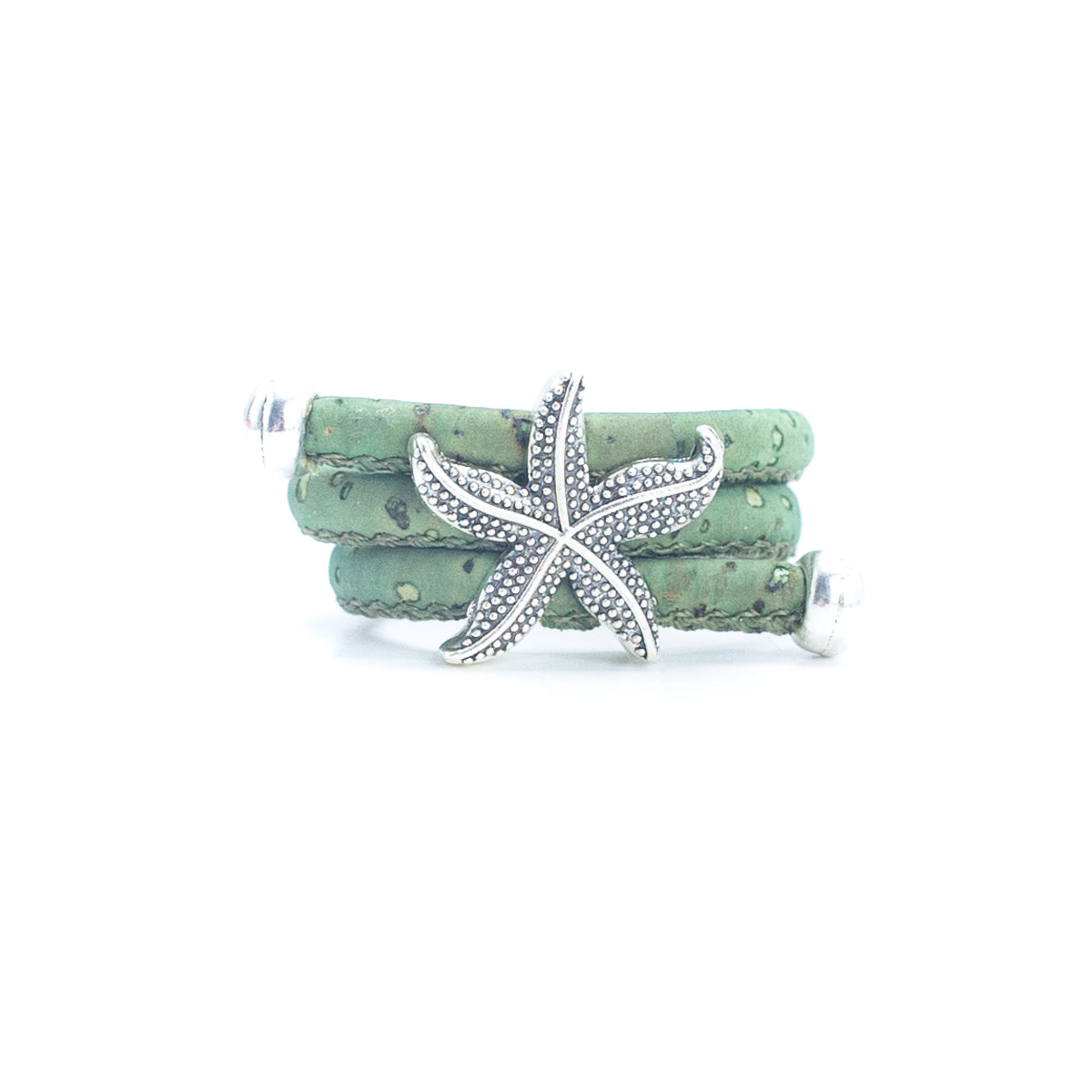Handcrafted women's ring with natural cork cord and starfish alloy hardware  R-022-MIX-10