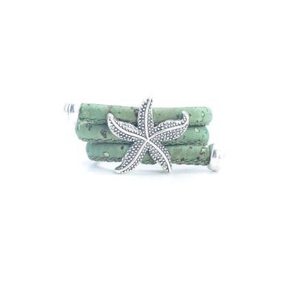 Handcrafted women's ring with natural cork cord and starfish alloy hardware  R-022-MIX-10