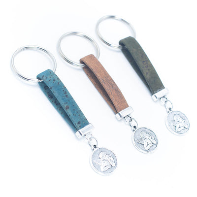 colored cork cord and Angel pendant handmade cork keychain  I-010-MIX-10