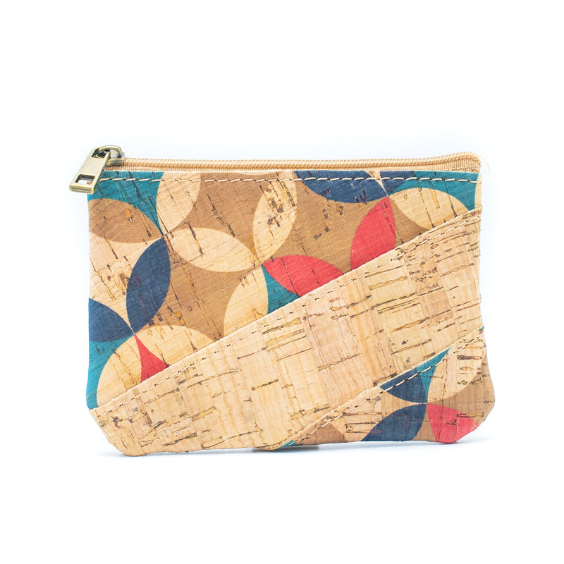 (10units）Printed Cork Coin Purse in Diagonal Floral Pattern BAGD-146