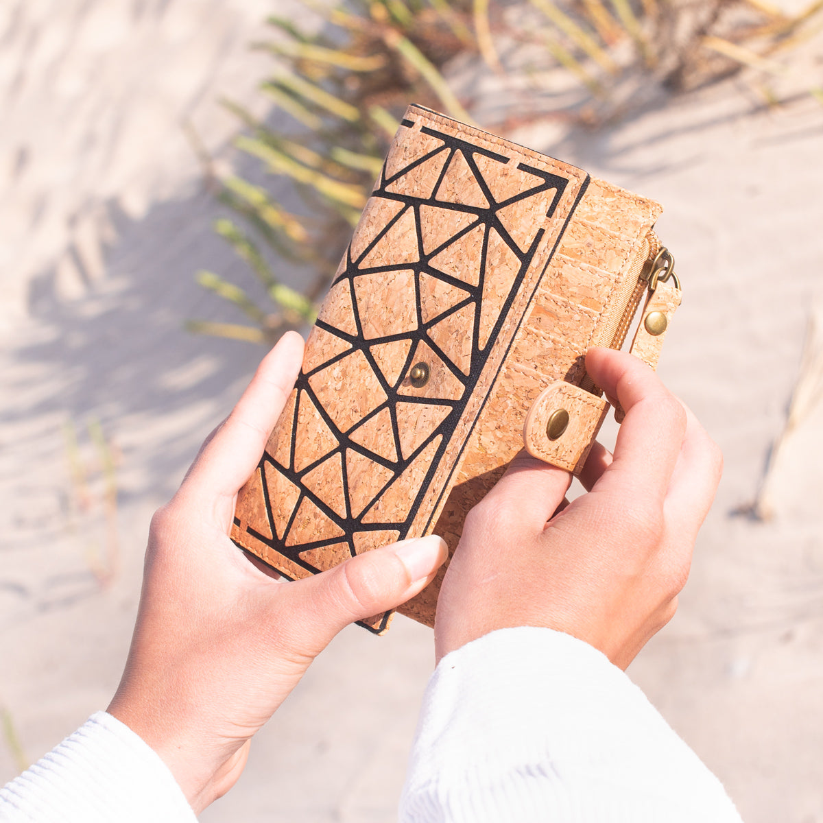 Geometric shape all cork material Ladies Buckle Card Holder Wallet Purse BAG-2244