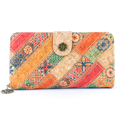 Patchwork-Stitched Printed Cork Long Wallet  BAGD-591