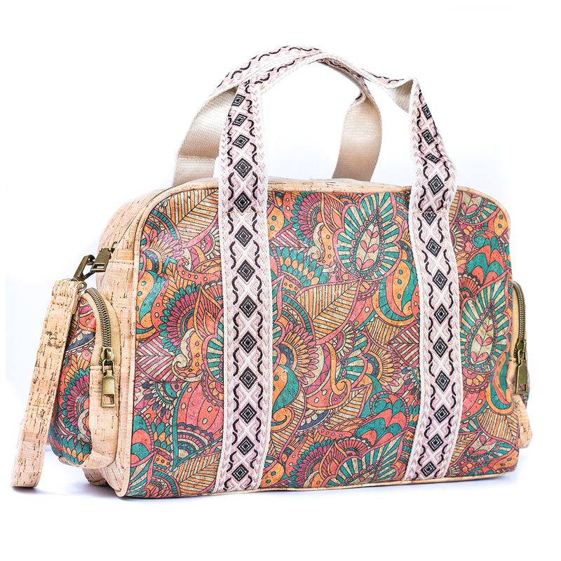 Colorful Printed Cork Handbag with Traditional Motif Design BAGD-543