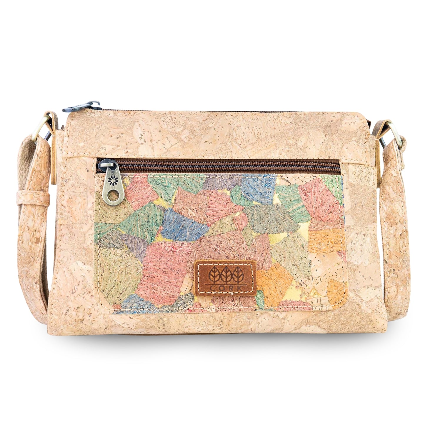 Printed Cork Crossbody Bag with Front Zip Pocket BAGD-654
