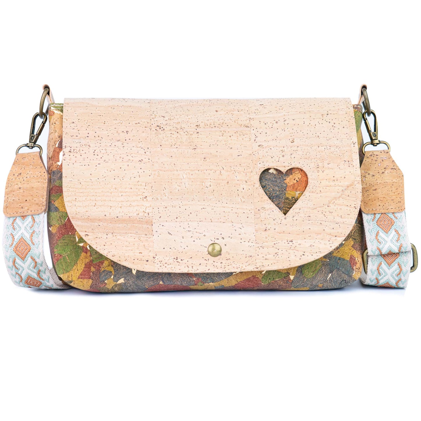 Cork Crossbody Bag with Interchangeable Snap Charm | Natural & Yellow Cork Shoulder Bag BAGP-365