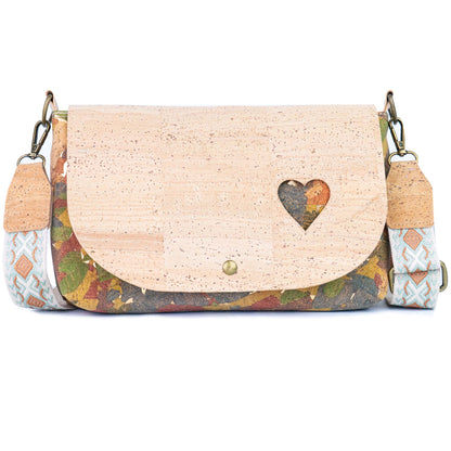 Cork Crossbody Bag with Interchangeable Snap Charm | Natural & Yellow Cork Shoulder Bag BAGP-365