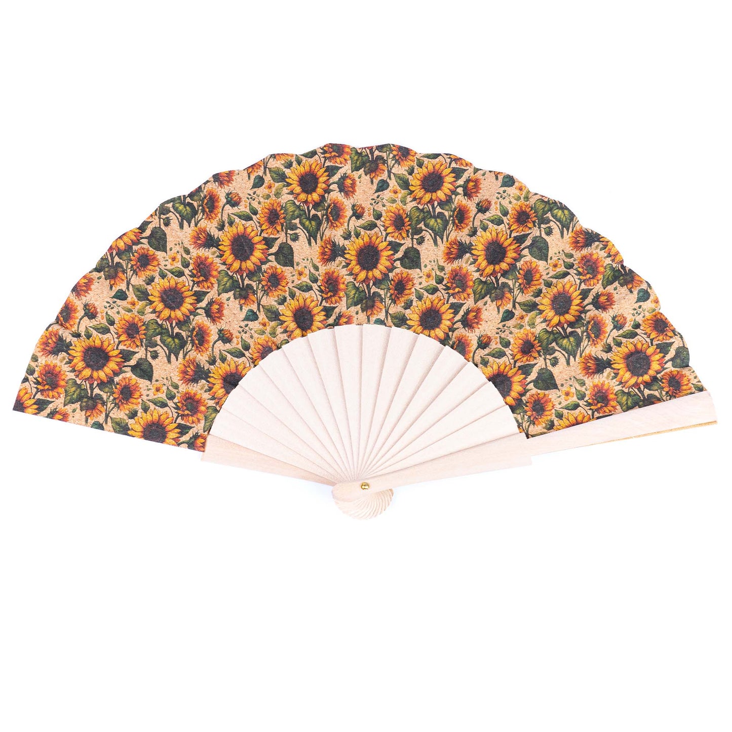 10units-Cork Antique Wooden Folding Hand Fan  L-1182