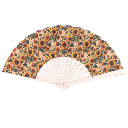 10units-Cork Antique Wooden Folding Hand Fan  L-1182