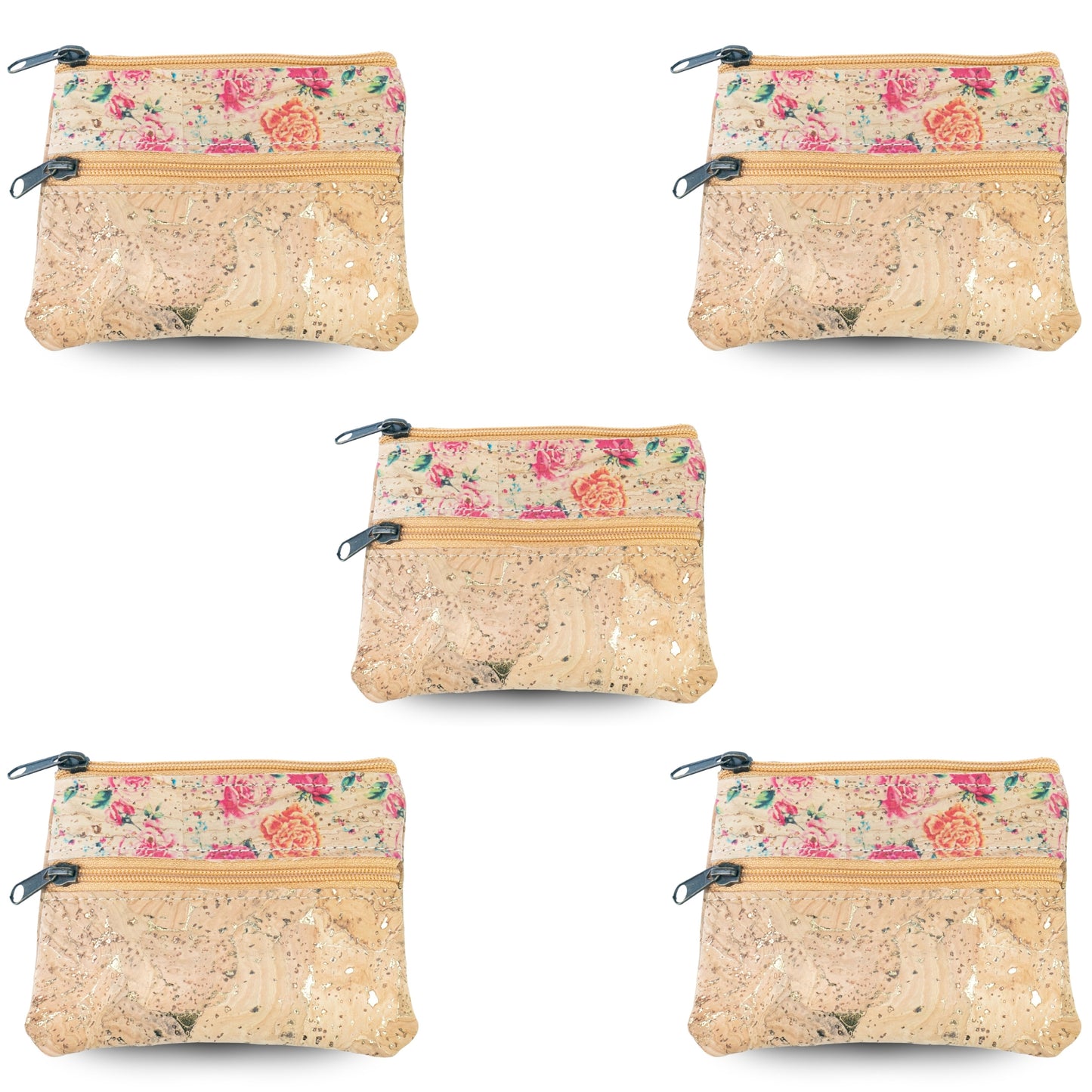 5pcs | Natural Cork Double-Zip Coin Purse BAGP-381