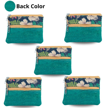 Dual Zip Cork Coin Pouch BAGP-333 (5 Units) RANDOM PATTERN