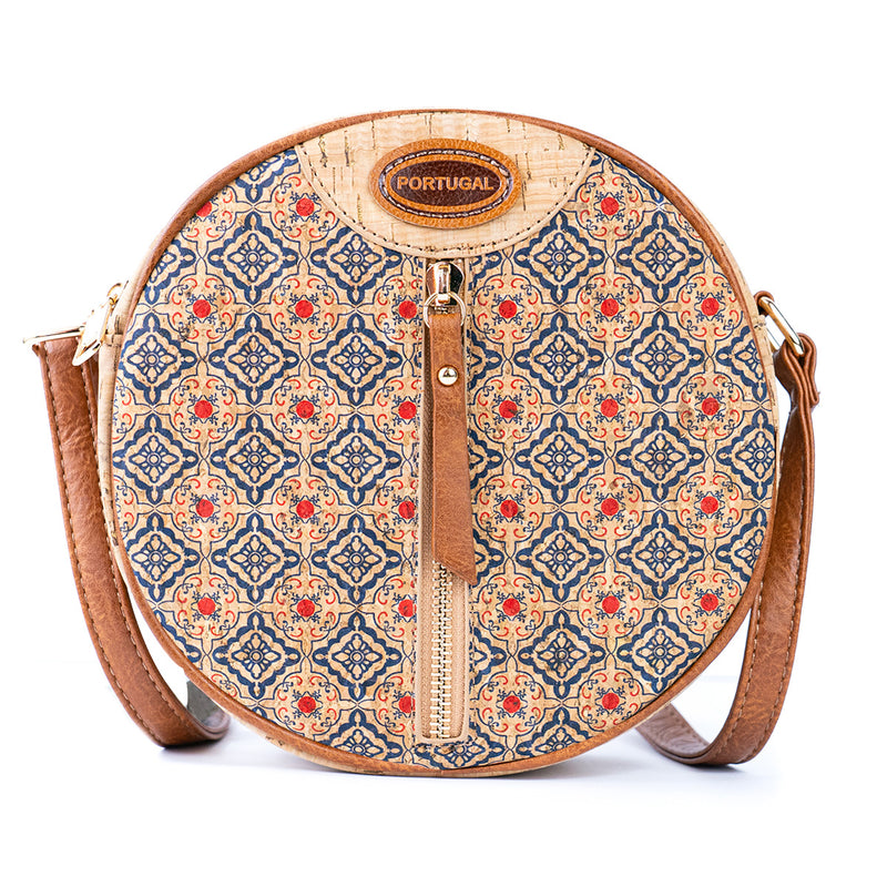 Floral Printed Cork Round Crossbody Bag BAGD-593