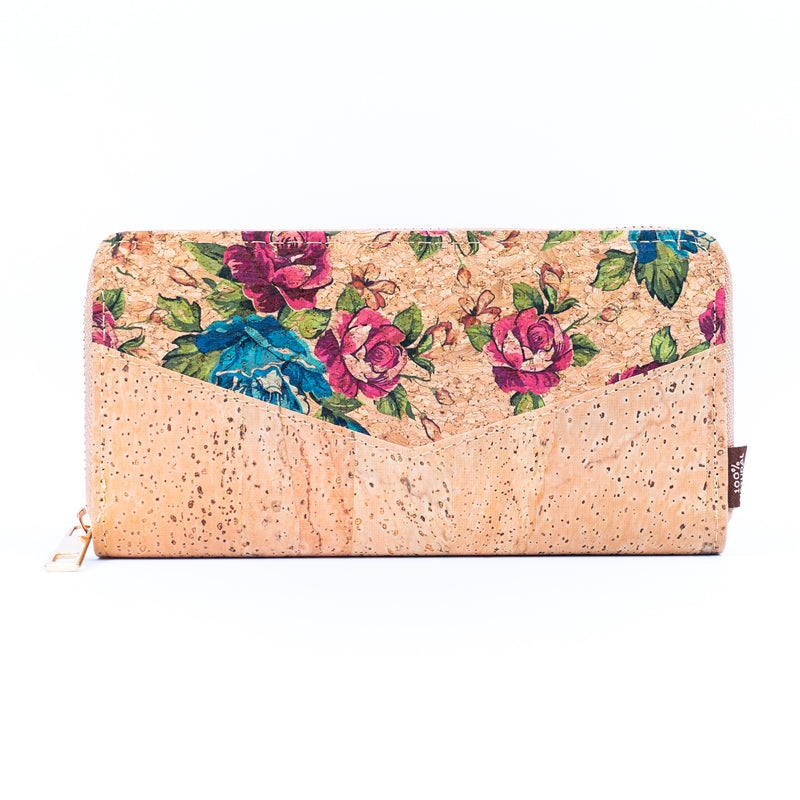 Flowers patterns natural cork women zipper card wallet BAG-2337