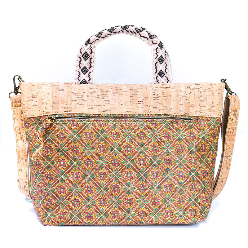 Natural Cork Tote with Printed Design and Cotton Woven Handles BAGF-087