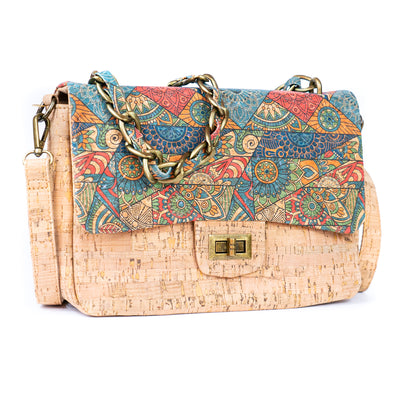 Women's Cork Shoulder Bag with Chain Accent and Button Closure BAGD-560