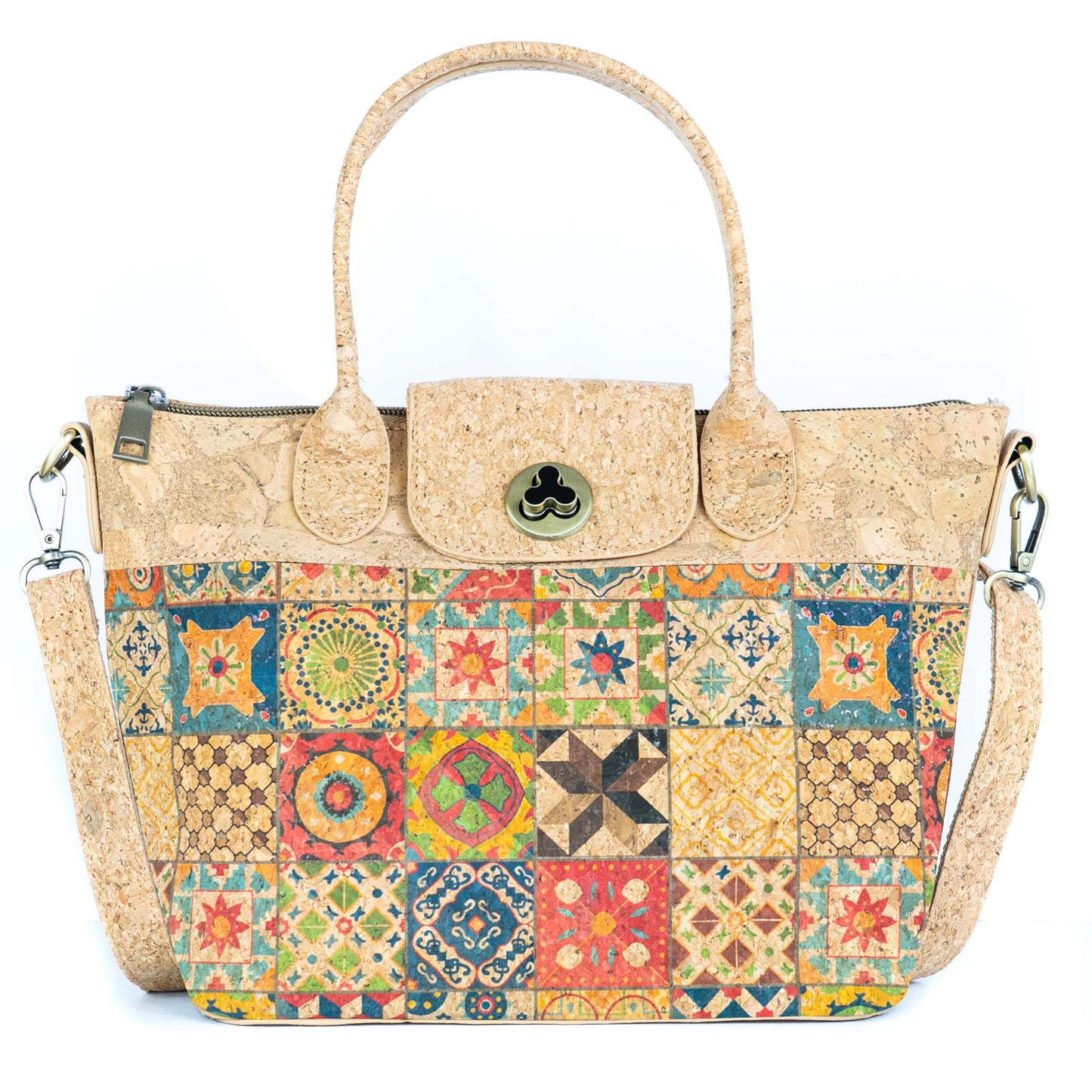 Cork Handbag –  Tile and Floral Pattern BAGD-611