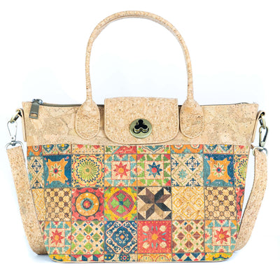 Cork Handbag –  Tile and Floral Pattern BAGD-611