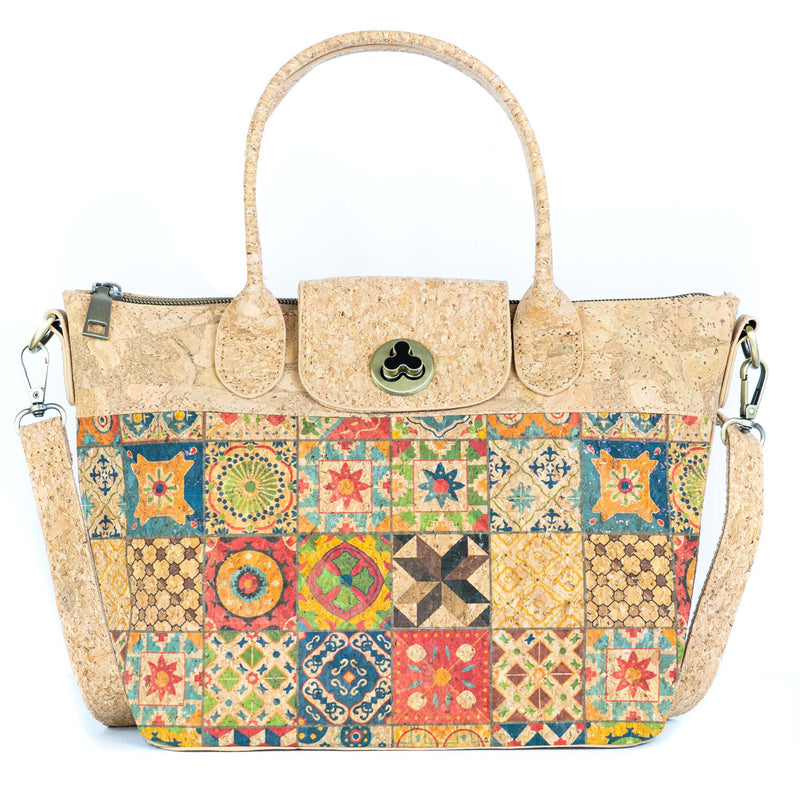 Cork Handbag –  Tile and Floral Pattern BAGD-611