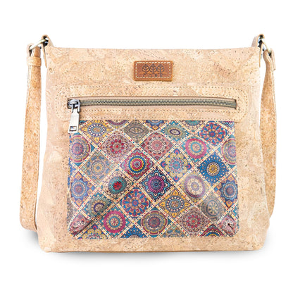 Printed Cork Crossbody Bag with Multiple Zipper Pockets BAGD-665