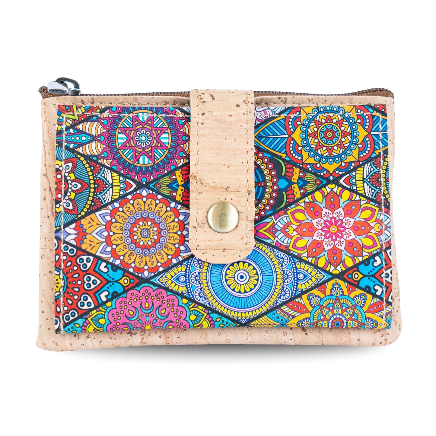 Compact Cork Card & Coin Wallet – Minimalist Zip Pouch with Snap Closure BAG-2357