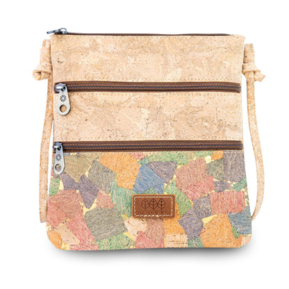 Printed Cork Crossbody Bag with Multiple Zip Compartments BAGD-656