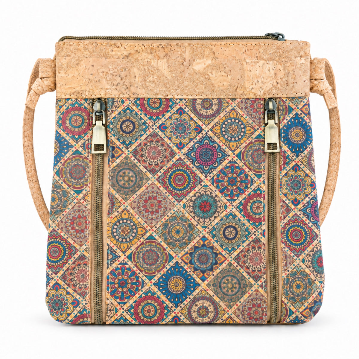 Cork Crossbody Bag with Vertical Front Zips | BAGD-668