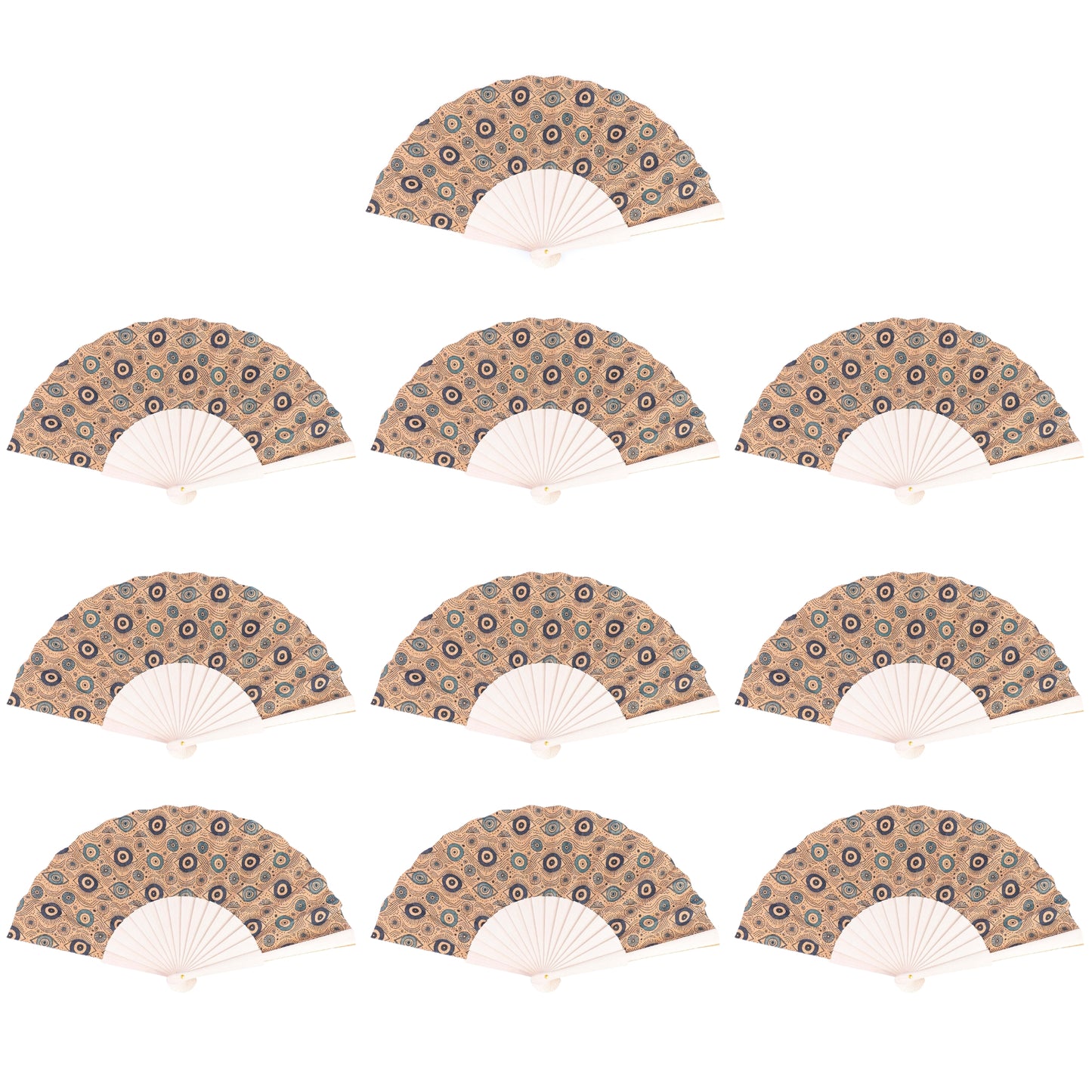 10units-Cork Antique Wooden Folding Hand Fan  L-1182