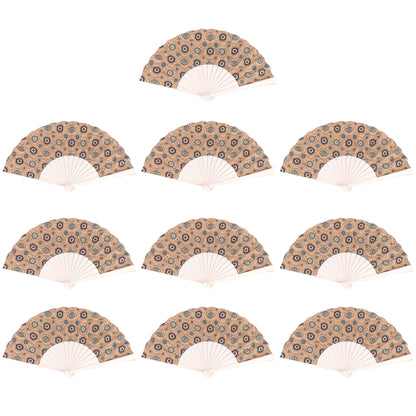 10units-Cork Antique Wooden Folding Hand Fan  L-1182