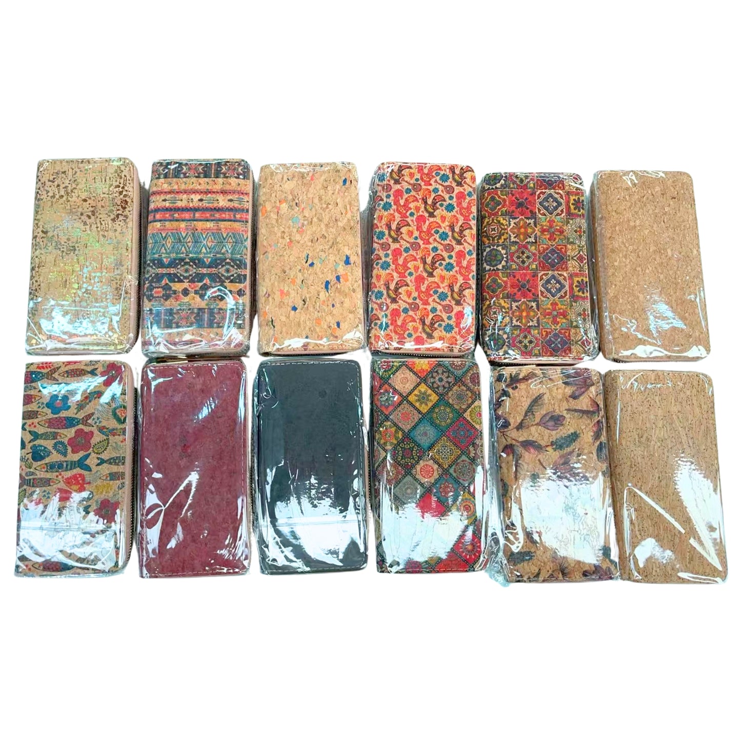 12pcs | Printed Cork Zip-Around Wallet —BAGD-623