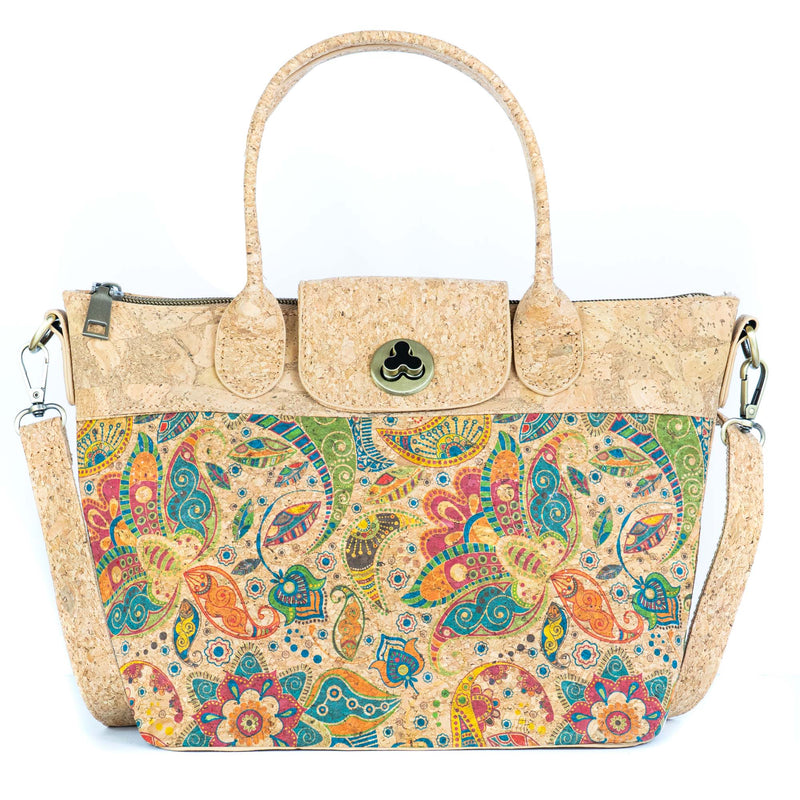 Cork Handbag –  Tile and Floral Pattern BAGD-611