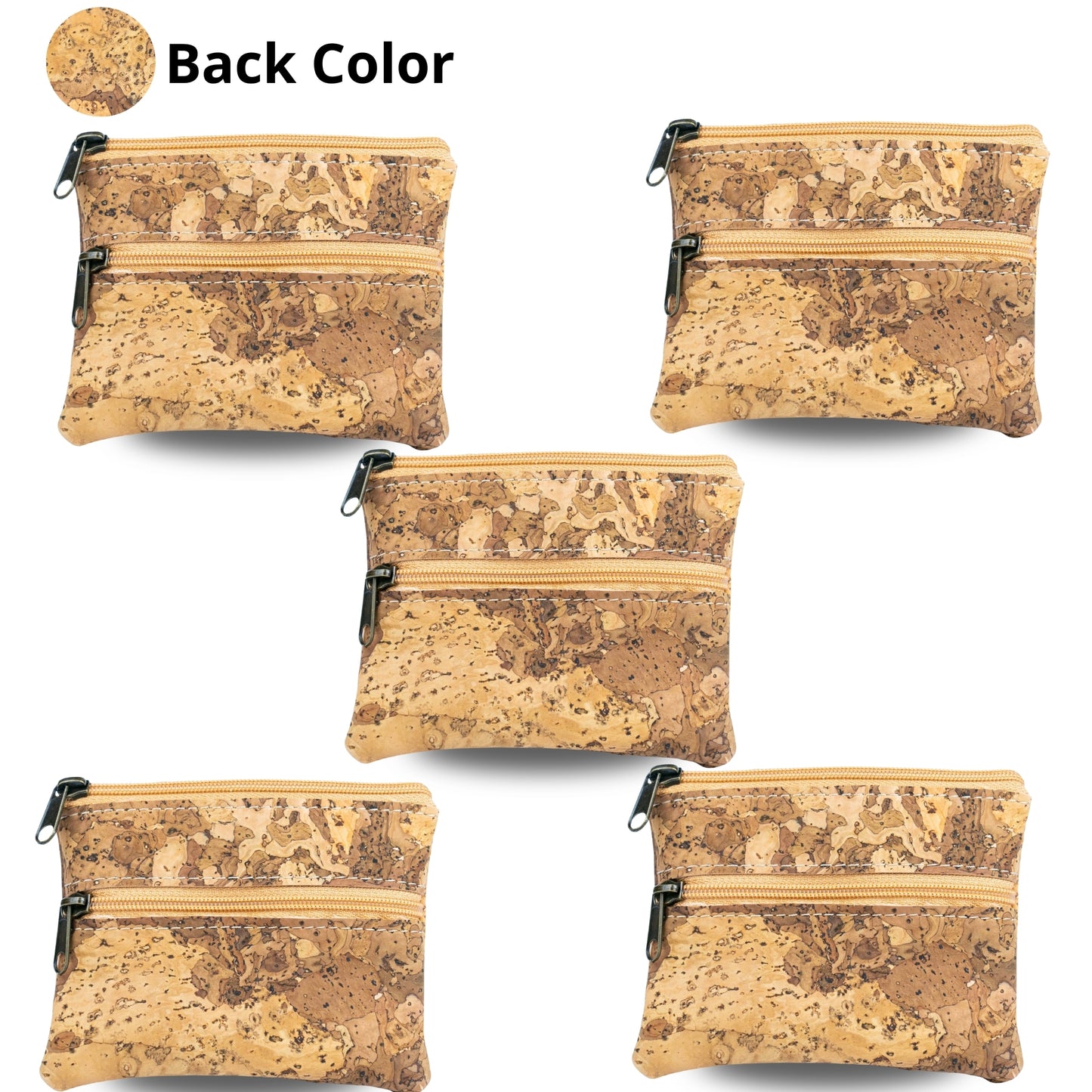 Dual Zip Cork Coin Pouch BAGP-333 (5 Units) RANDOM PATTERN